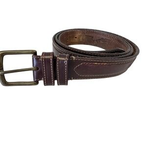 Orvis Mens Dark Brown Leather Belt Solid Brass Buckle Made in USA Size 46 31HR